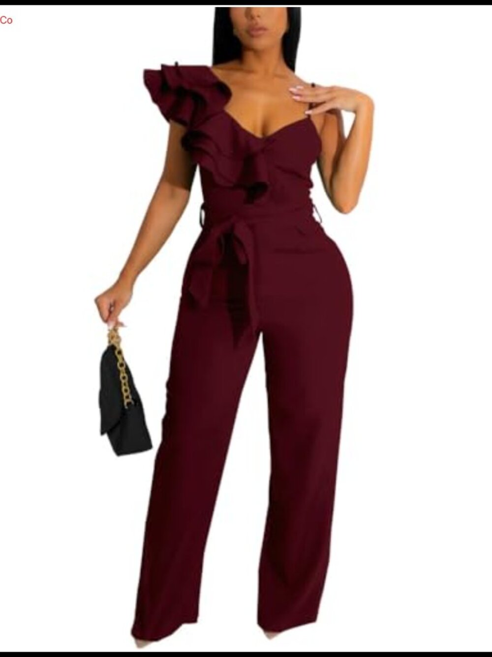 Womens One Piece Jumpsuit V-Neck Sleeveless Ruffle Wide Leg Party Clubwear